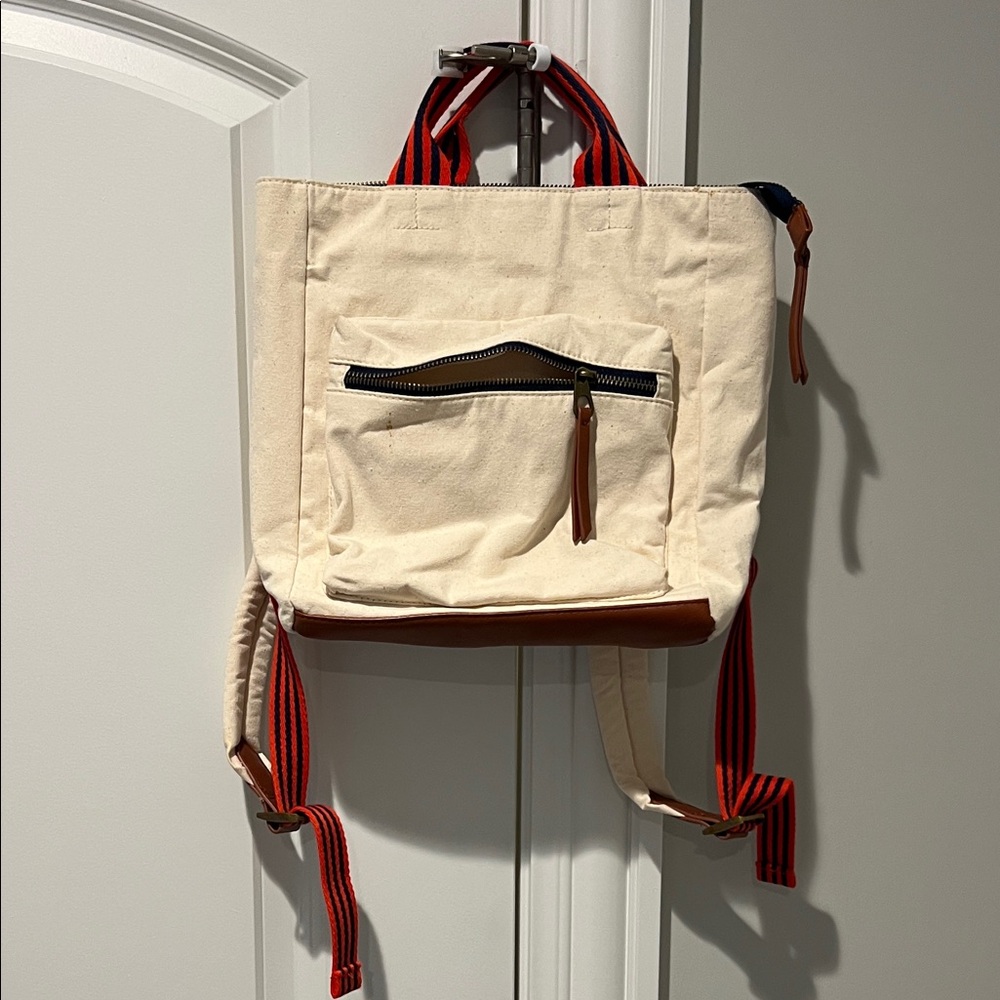 Universal Thread Cream Canvas Backpack with Blue Accents